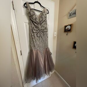 Elegant Silver and Cream Prom Dress